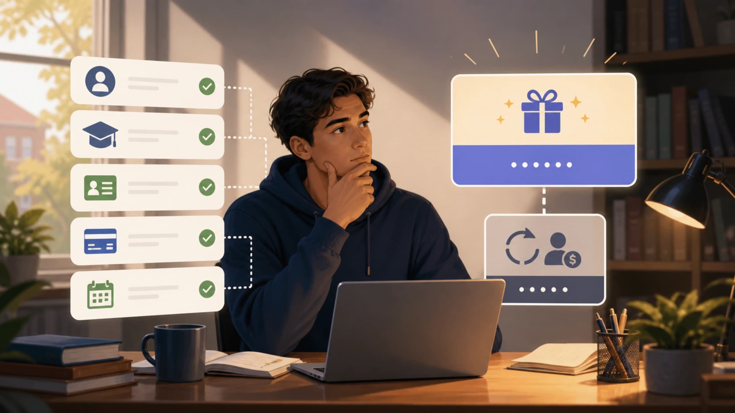 US college student checking Google AI Pro eligibility, the free period, and renewal terms before claiming the offer