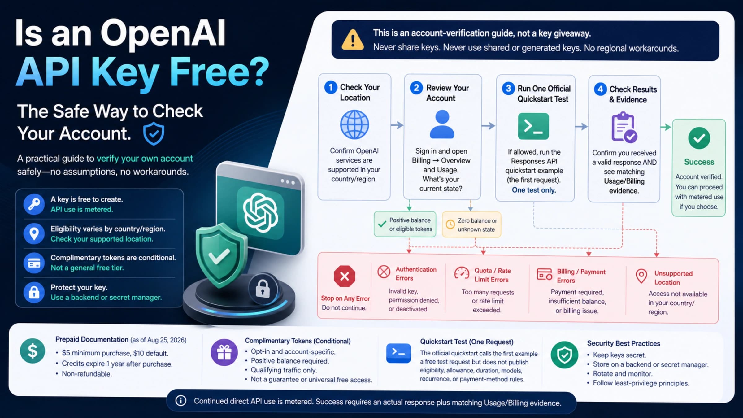 A safe decision path for testing an OpenAI API key without assuming free credits