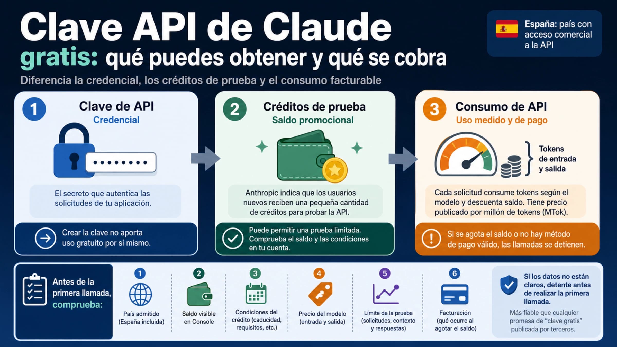 Clave API de Claude junto a una comprobación de créditos y costes