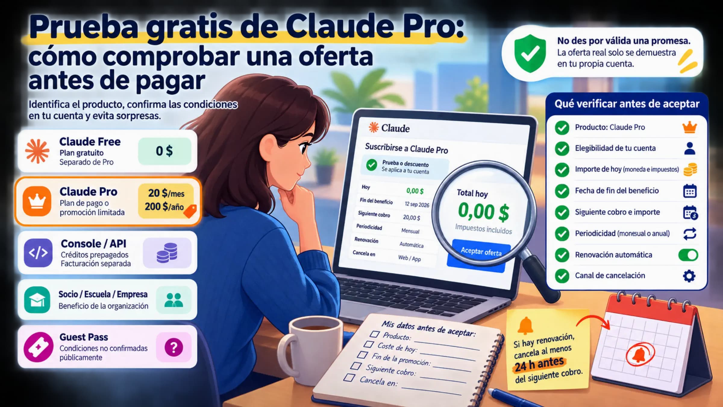 Comprobación de una oferta de Claude Pro antes de aceptar el pago