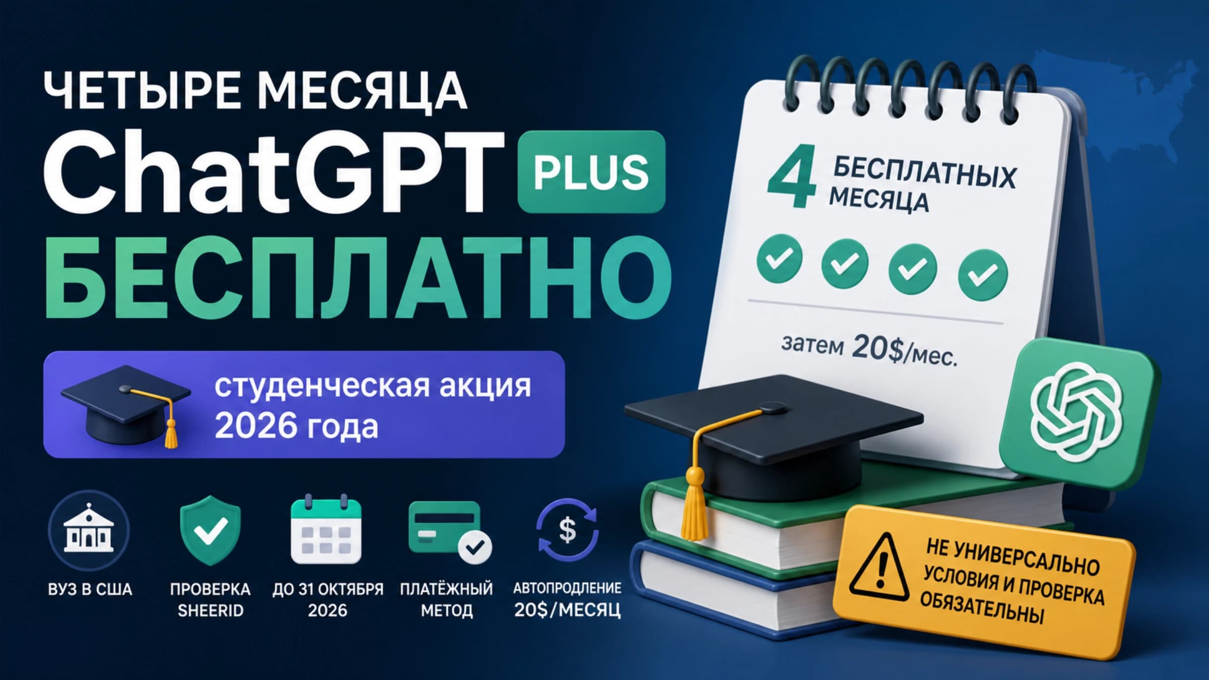 ChatGPTの学生向け4か月無料オファーを申し込む前の確認項目