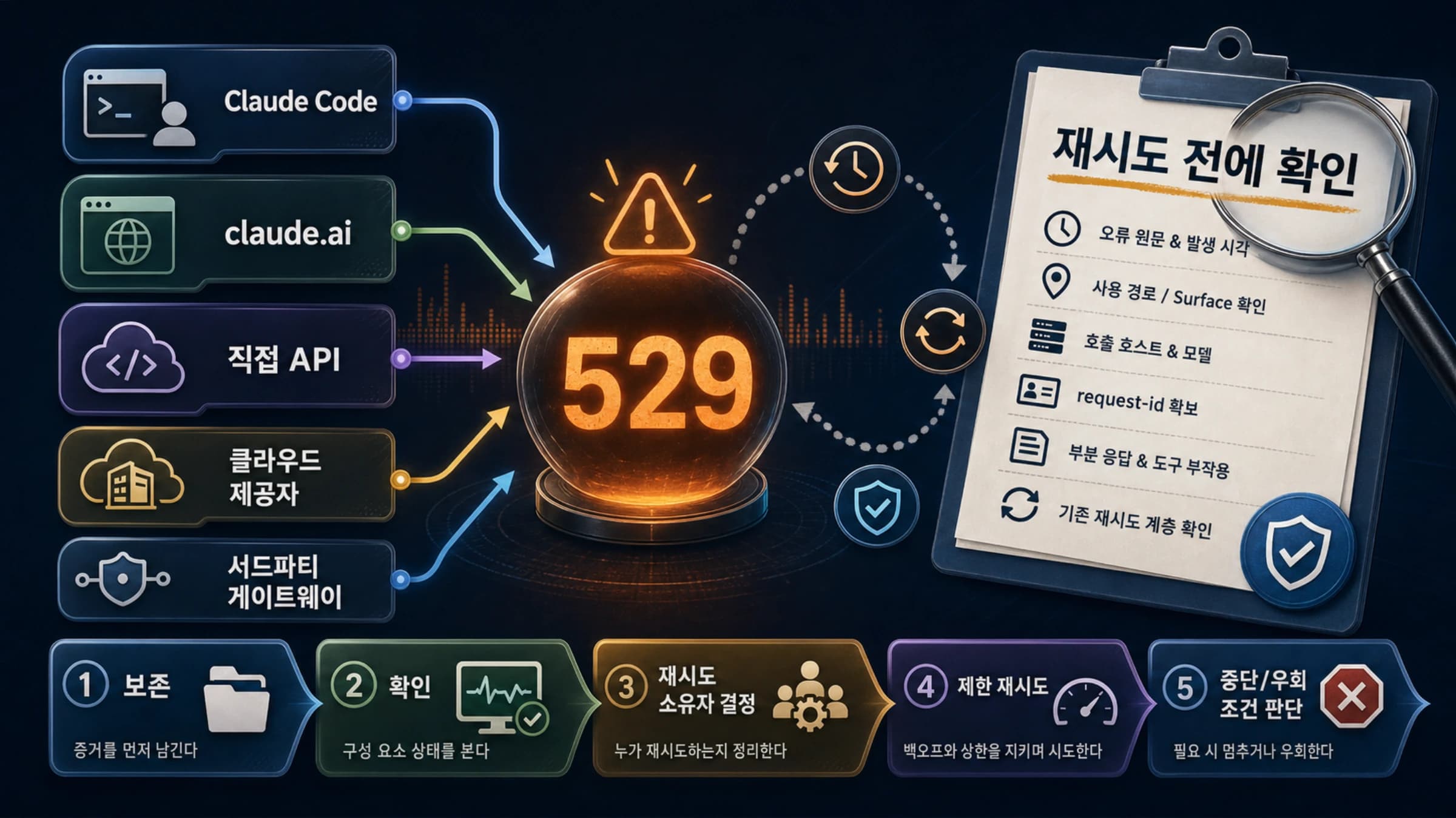 Claude 529 오류를 사용 경로와 재시도 계층별로 진단하는 안내