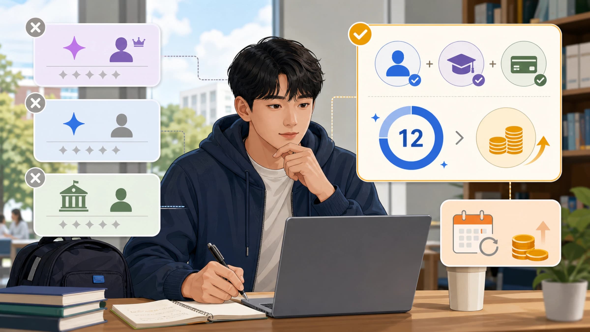 한국 대학생이 Google AI Plus 무료 기간과 다음 결제 조건을 함께 확인하는 모습