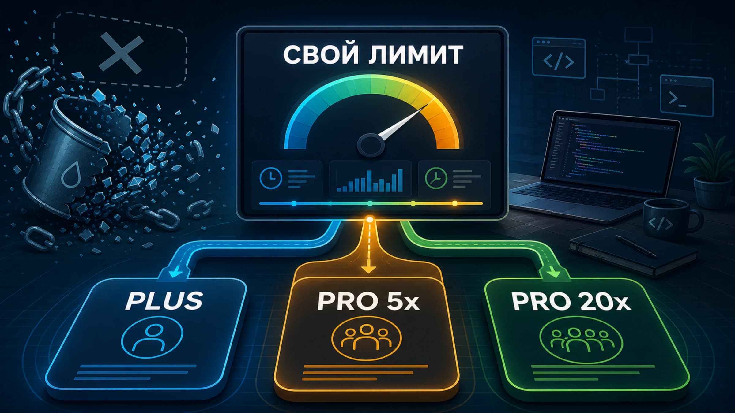 Сравнение лимитов Codex в тарифах Plus, Pro 5x и Pro 20x