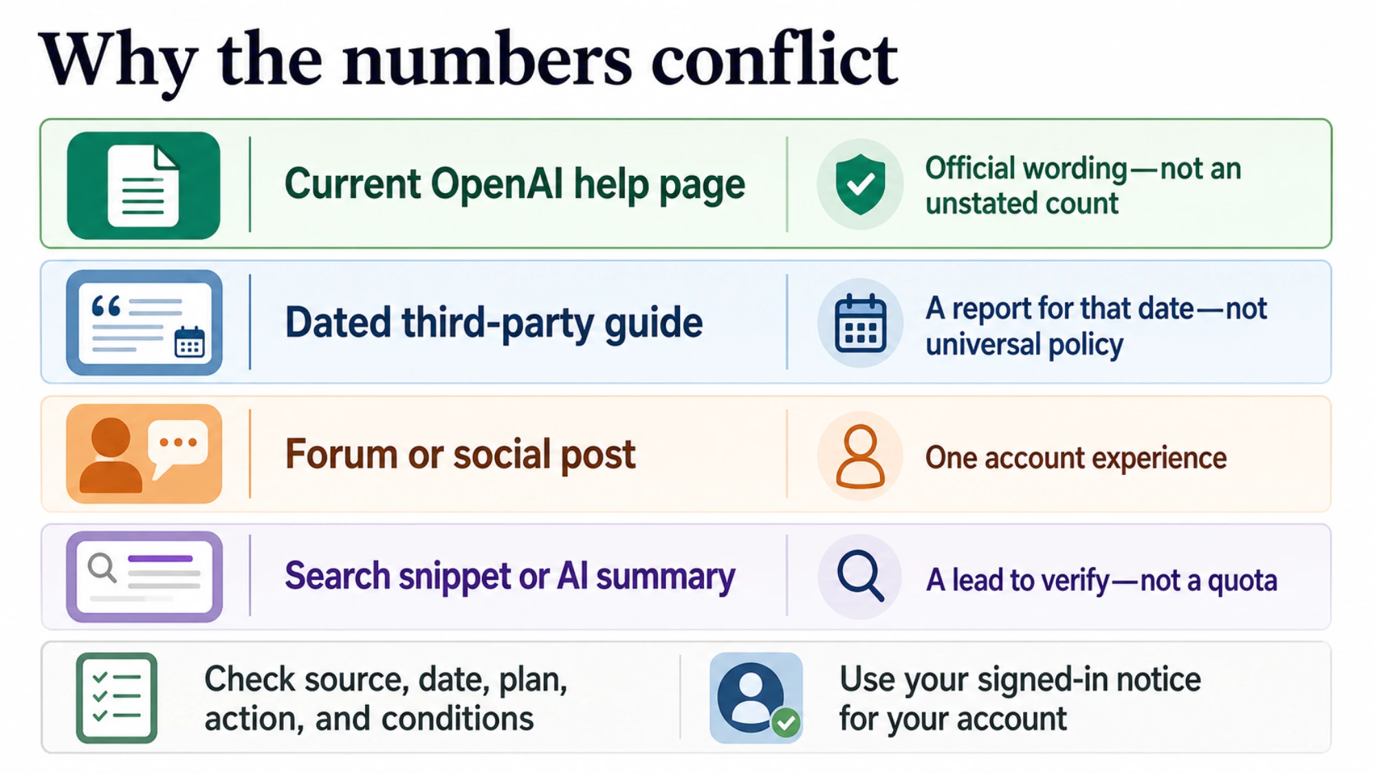 A source ladder separating current OpenAI facts, dated third-party estimates, and uncontrolled account reports