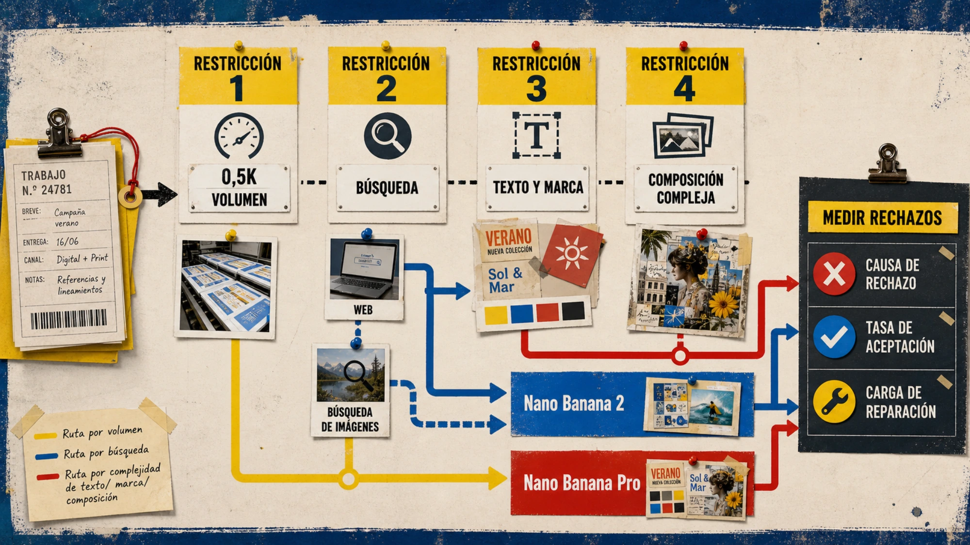 Elección de Nano Banana 2 o Pro según la restricción que decide si la imagen se puede entregar