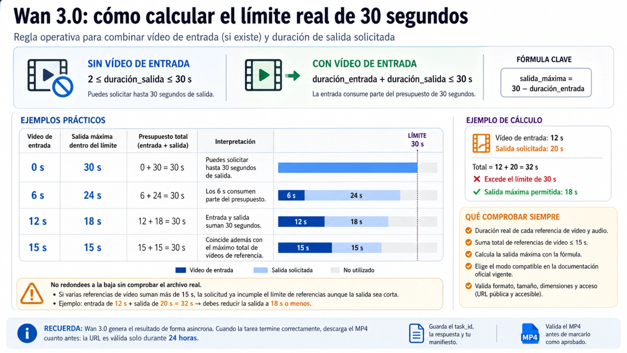 Cómo calcular el vídeo de entrada y la duración de salida dentro del límite de 30 segundos