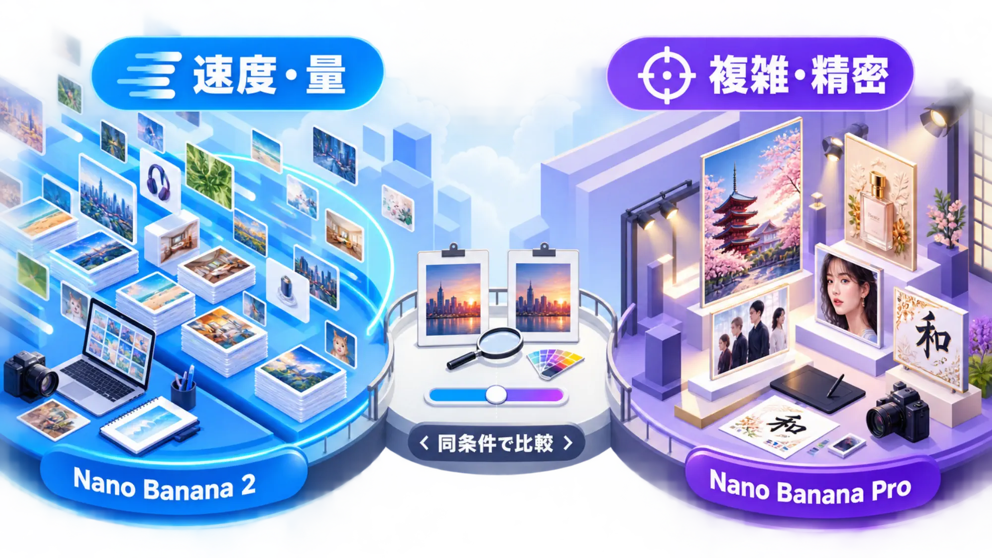 速度と量を優先するならNano Banana 2、複雑な仕上げを優先するならProも候補に残せる