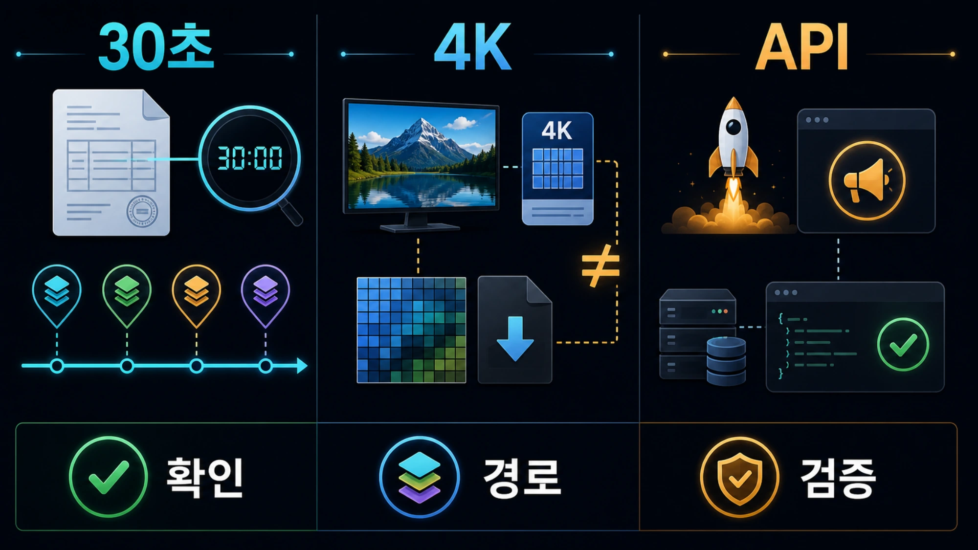 30초와 30·10·10 참조 한도는 공식 확인, 4K와 API는 경로 확인이 필요한 주장 지도