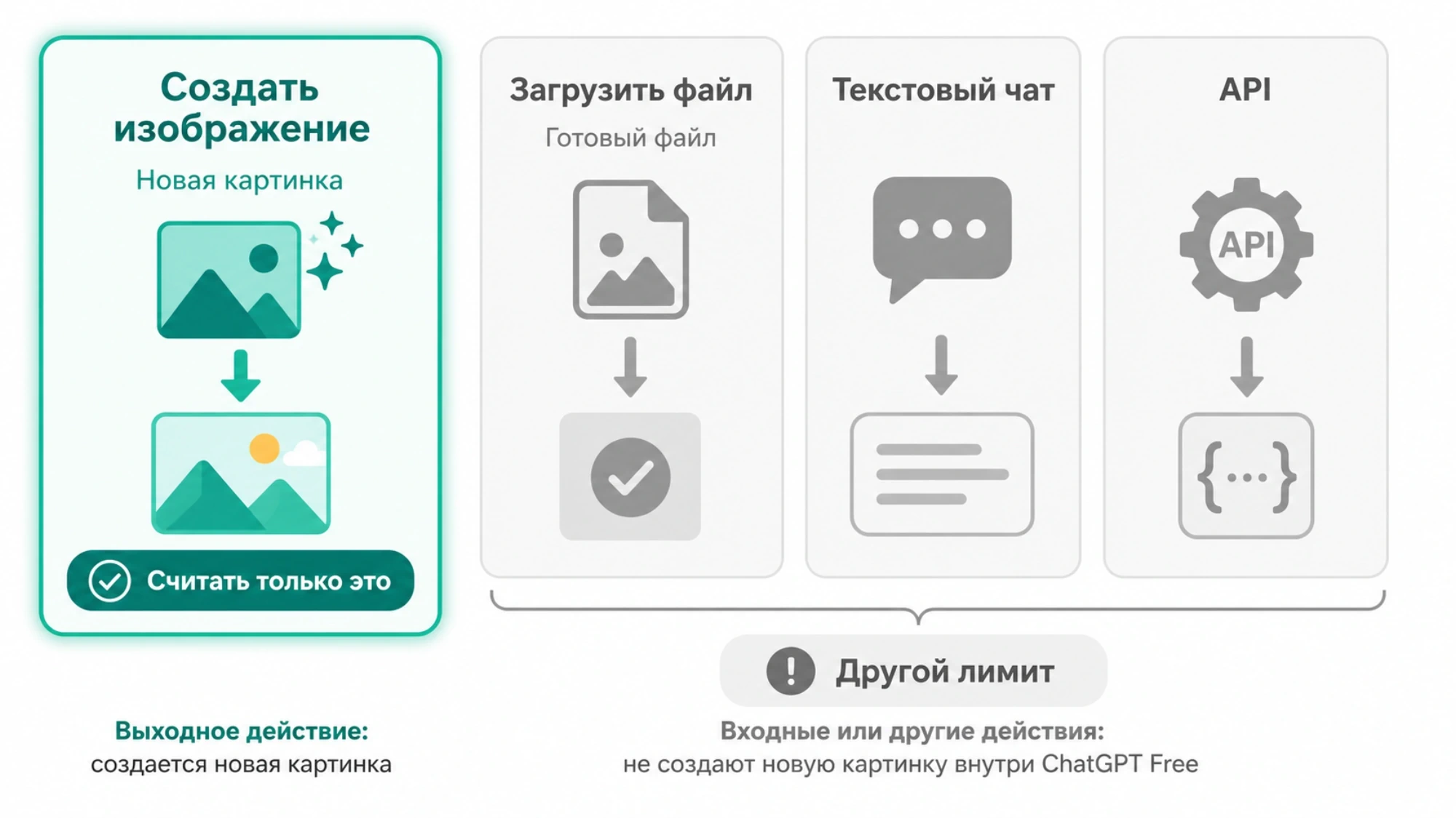 Чем создание изображения отличается от загрузки файла, обычного чата и API