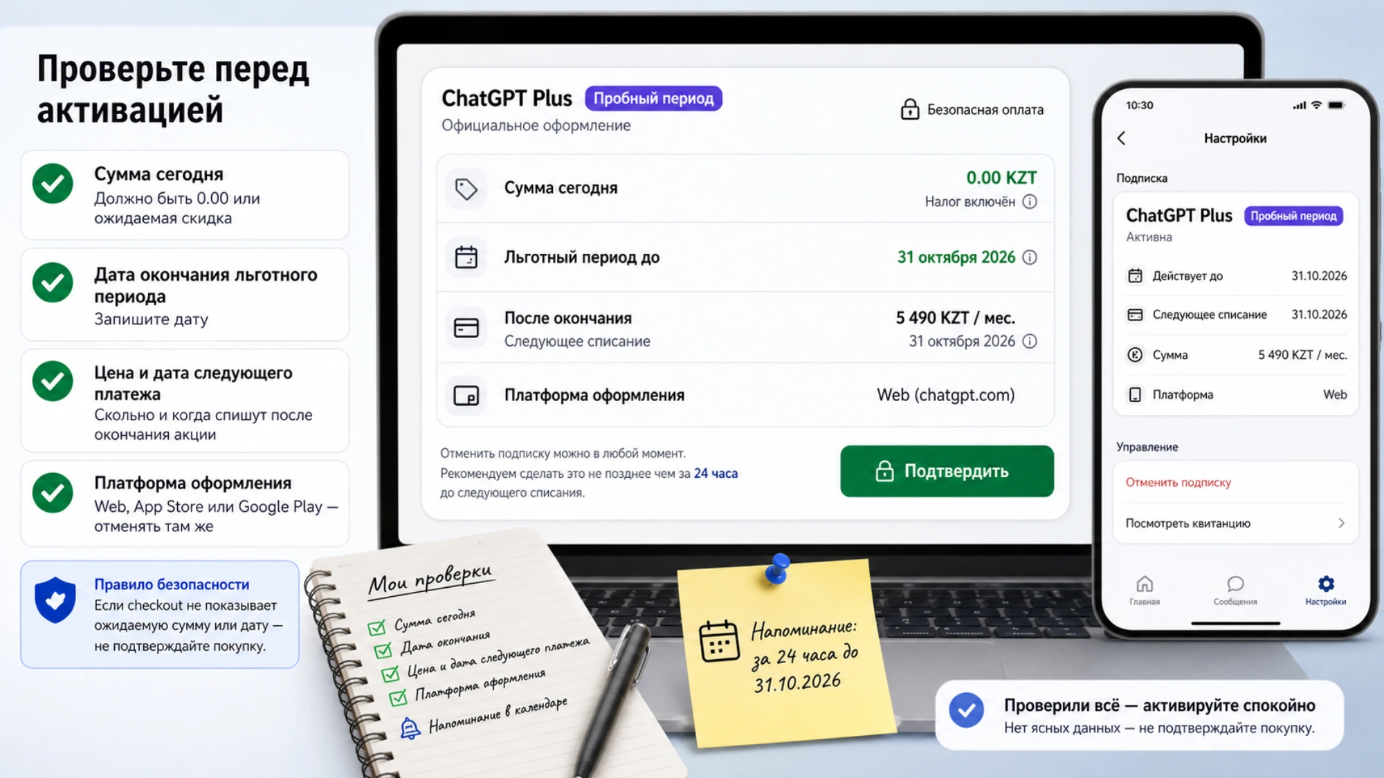 Читатель проверил сумму, дату и платформу продления до активации