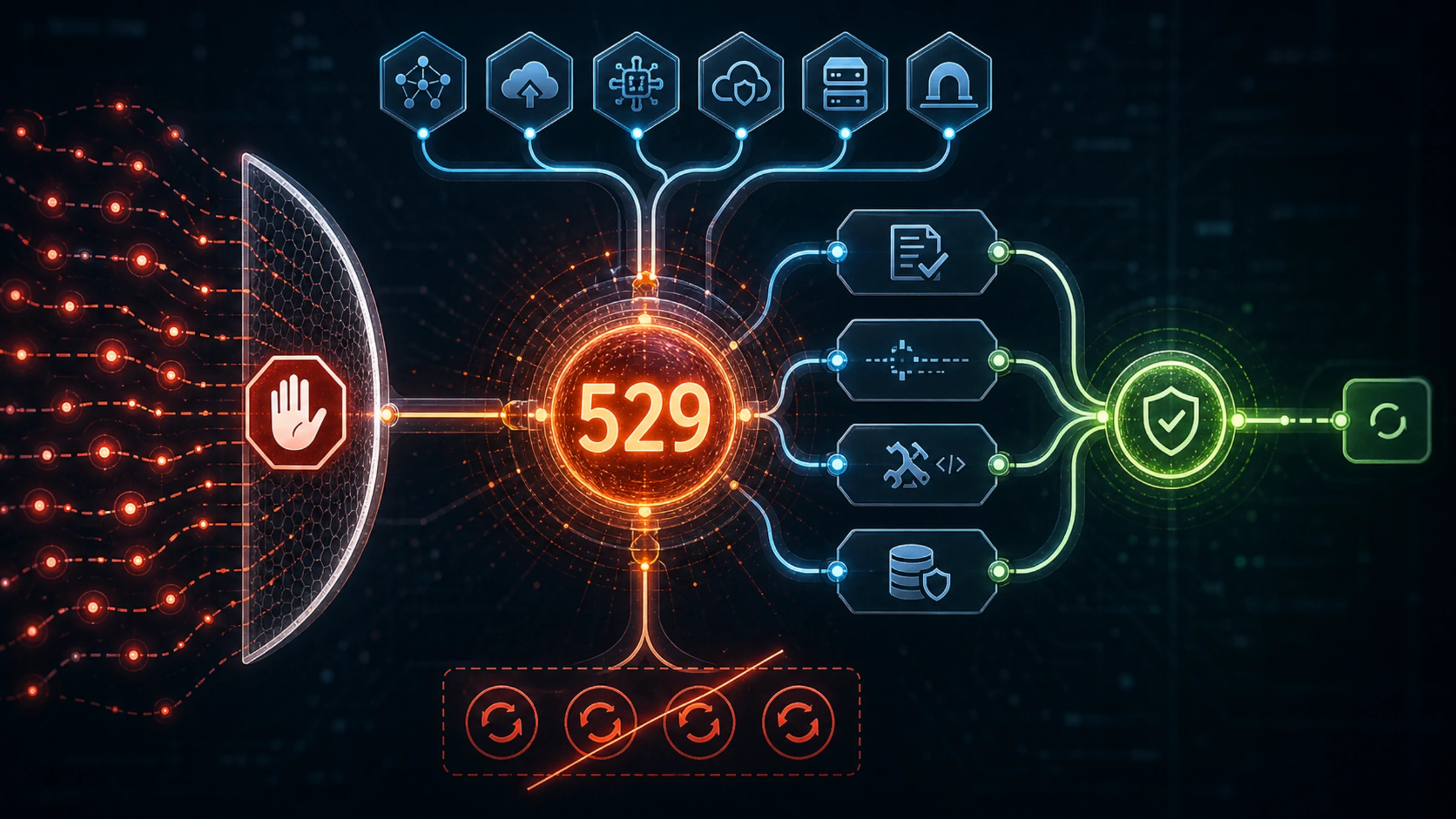 Схема безопасной диагностики ошибки Claude 529 Overloaded