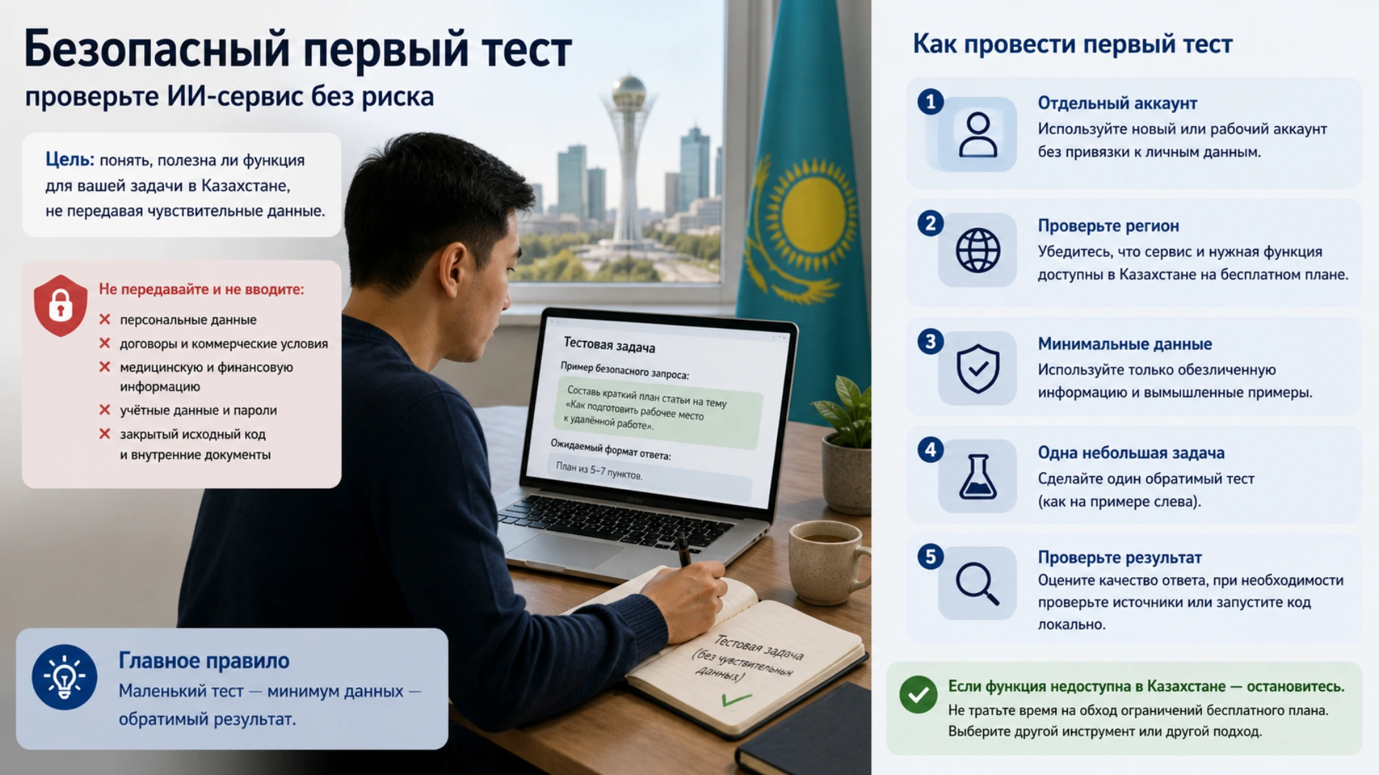 Безопасно начать тест бесплатного ИИ-сервиса без передачи чувствительных данных