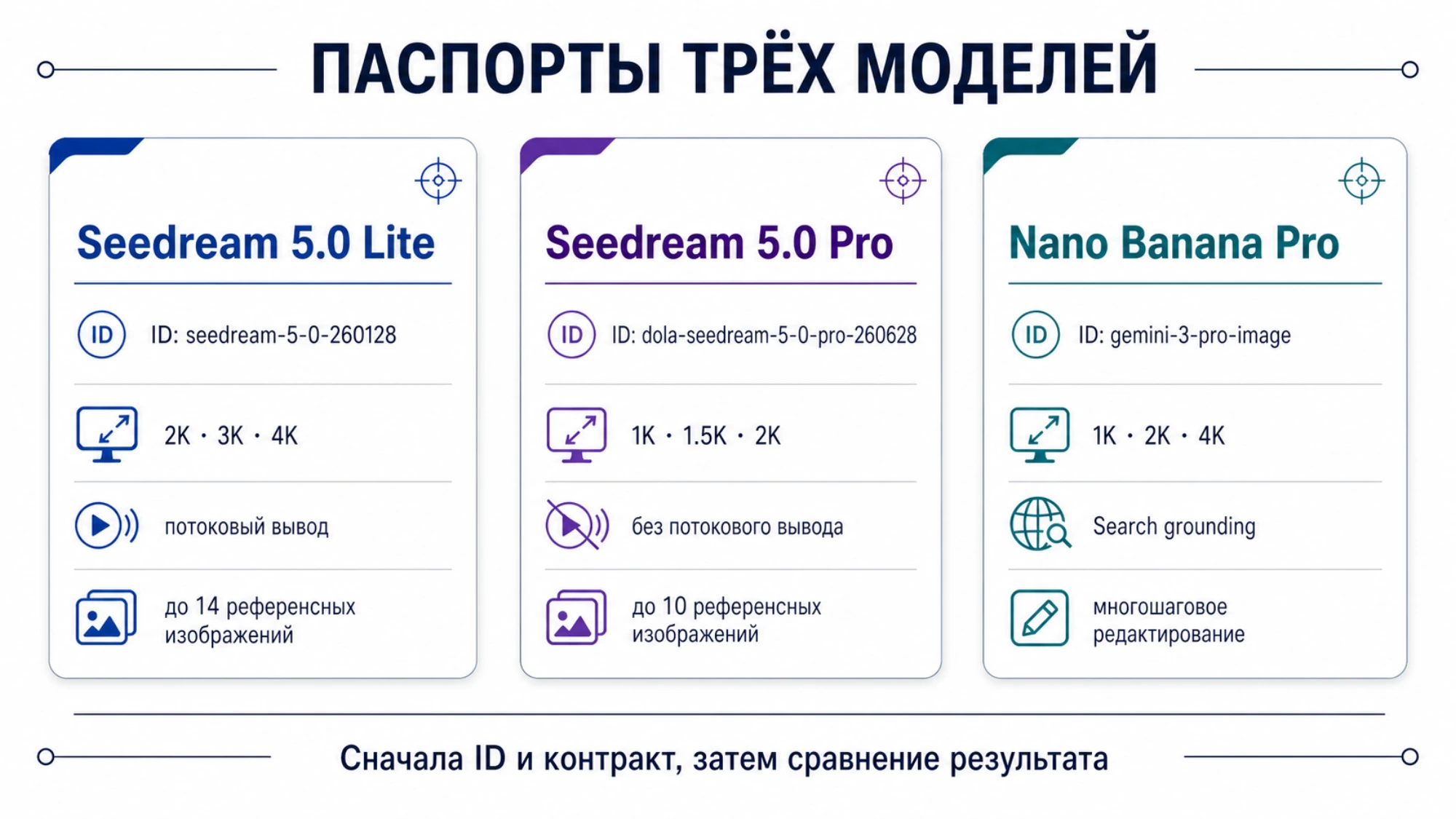 Три модели с точными ID, разрешениями и отличающимися режимами работы