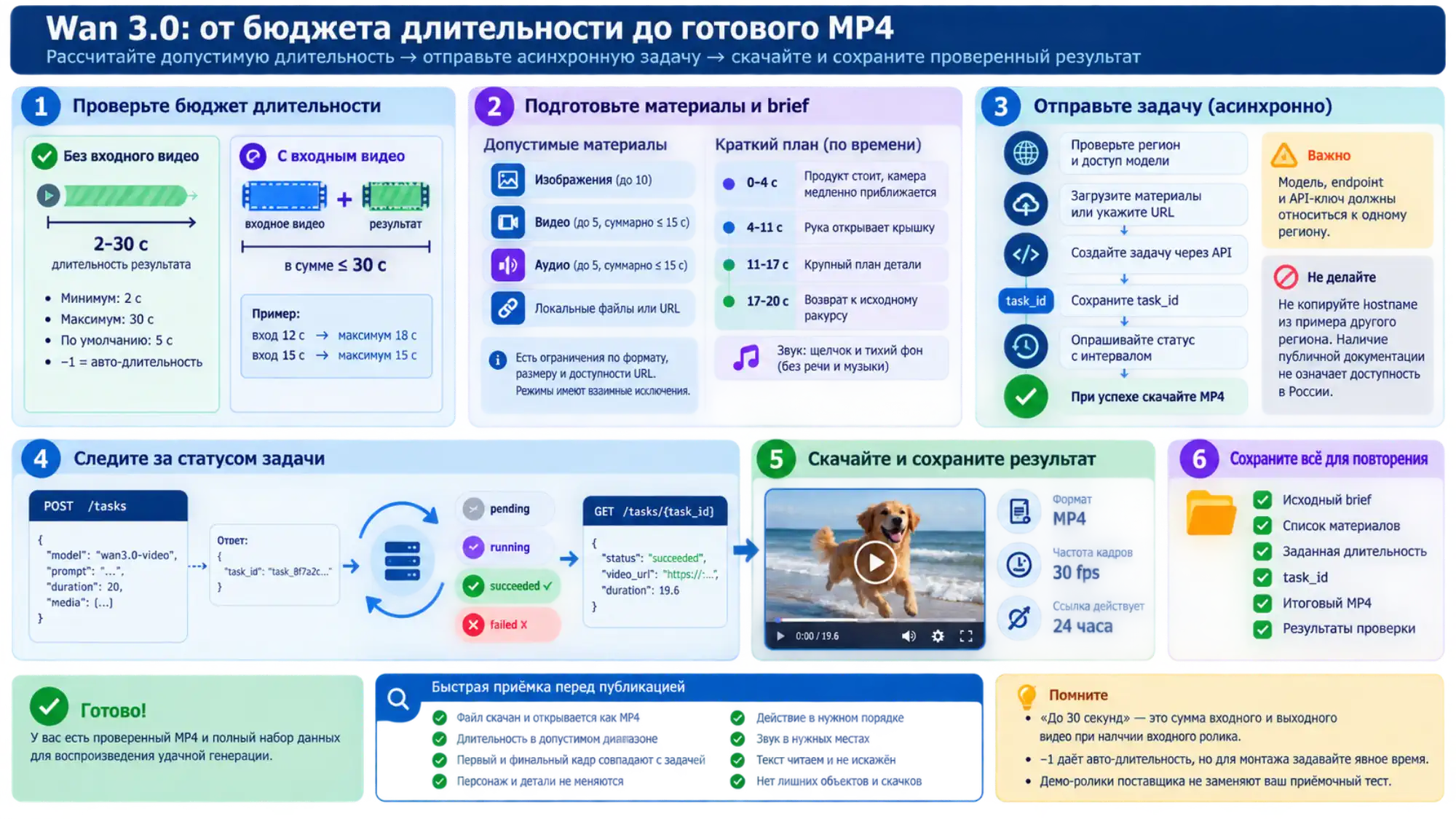 Читатель рассчитывает допустимую длительность, отправляет асинхронную задачу и сохраняет проверенный MP4