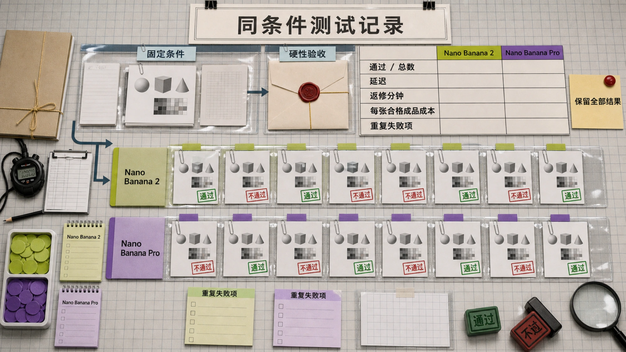 记录同一条件下两款模型的通过率、延迟和每张合格成品成本