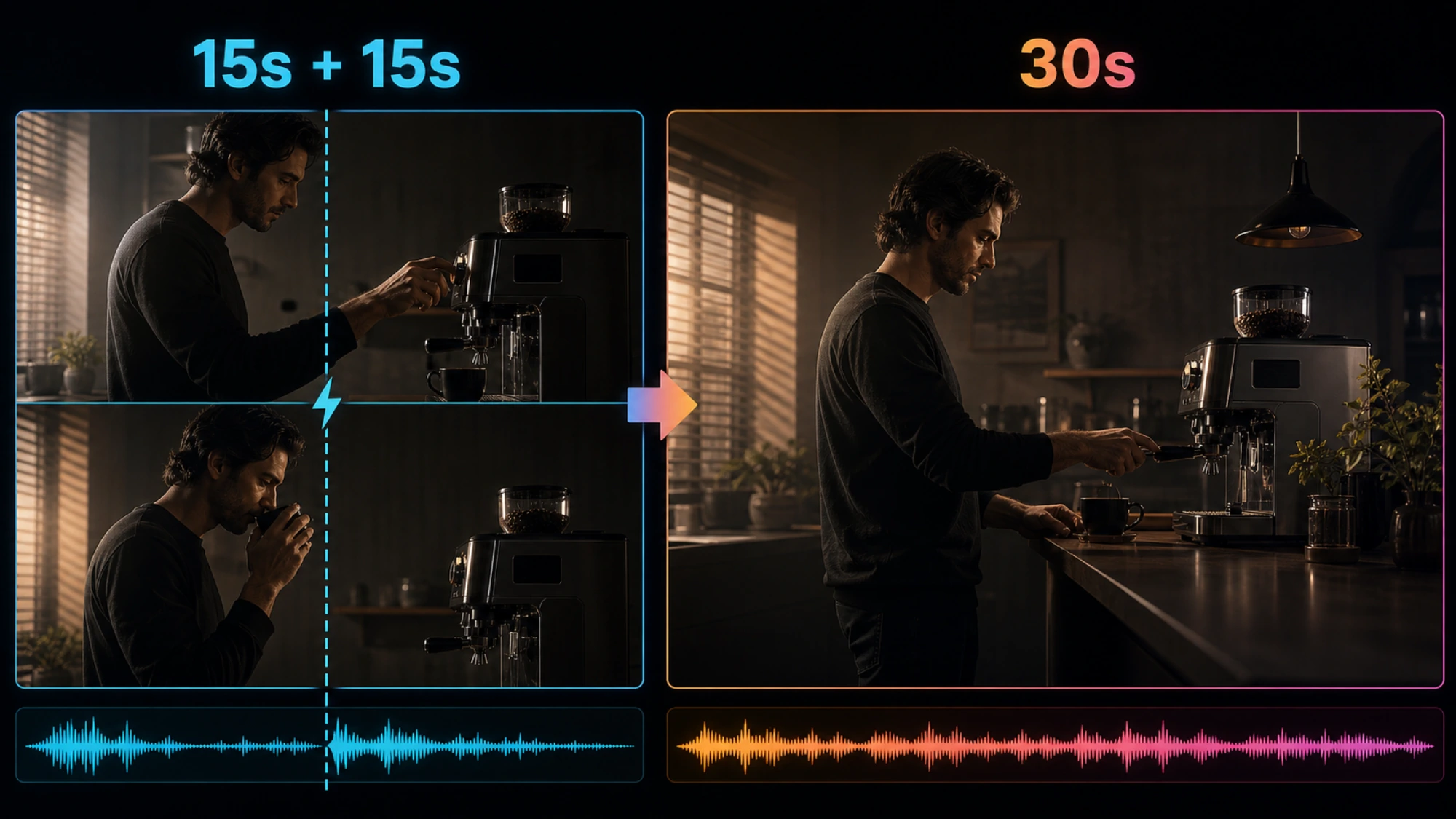 15 秒分段制作与 30 秒连续制作中，身份、动作和声音断点的差异
